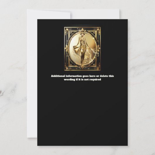 Gatsby zwart goud flapper meisje glanzend 1920's g kaart (Achterkant)