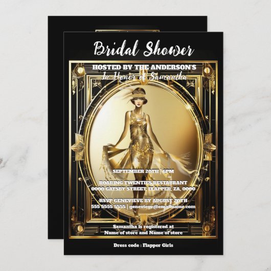 Gatsby zwart goud flapper meisje glanzend 1920's g kaart (Voorkant / Achterkant)