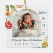 Gauche Floral Wildflower Baby Birth Stat Photo Keramisch Ornament (Voorkant)