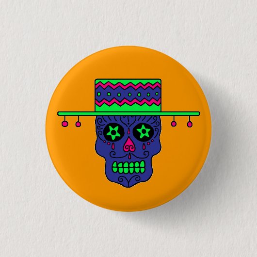 Gaucho Suiker Schedel Ronde Button 3,2 Cm (Voorkant)