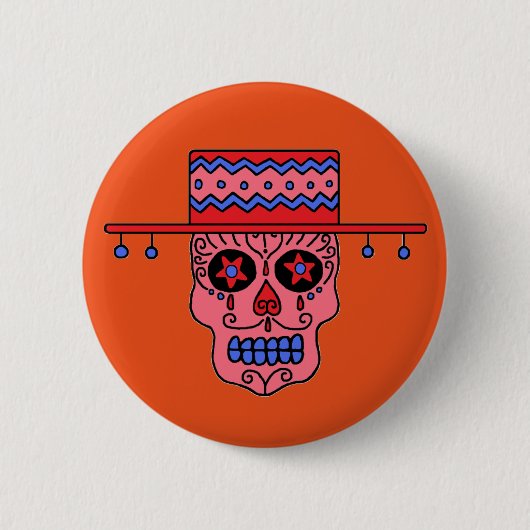 Gaucho Suiker Schedel Ronde Button 5,7 Cm (Voorkant)