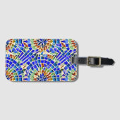 Gaudi geïnspireerd blauw ronde vormen mozaïek patr bagagelabel (Voorkant (horizontaal))
