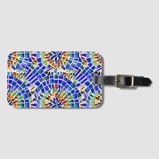 Gaudi geïnspireerd blauw ronde vormen mozaïek patr bagagelabel (Voorkant (horizontaal))