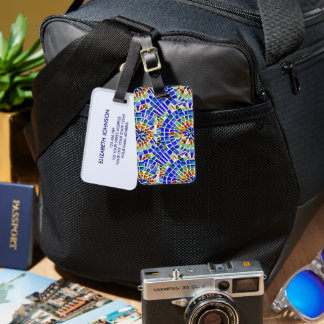 Gaudi geïnspireerd blauw ronde vormen mozaïek patr bagagelabel