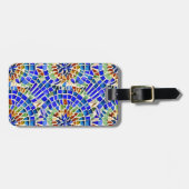 Gaudi geïnspireerd blauw ronde vormen mozaïek patr bagagelabel (Voorkant horizontaal)