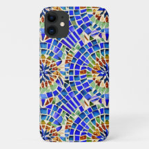 Gaudi geïnspireerd blauw ronde vormen mozaïek patr
