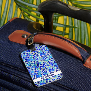 Gaudi geïnspireerd Blue Wave mozaïek patroon Bagagelabel