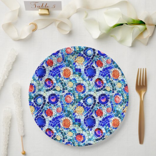 Gaudi geïnspireerd multicolor mozaïek patroon papieren bordje (Huwelijk)