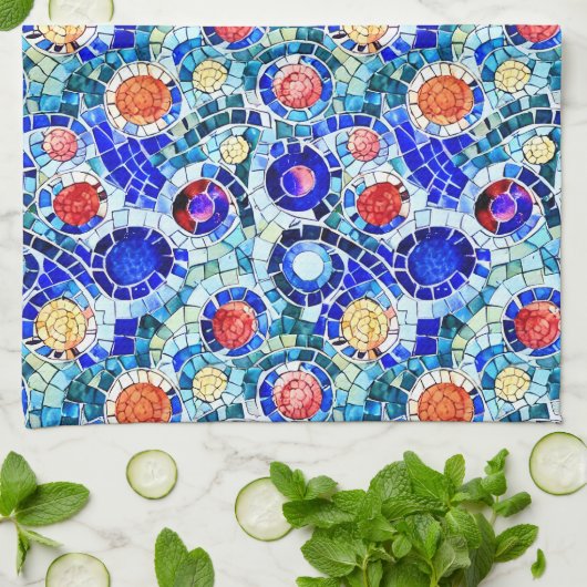 Gaudi geïnspireerd multicolor mozaïek patroon theedoek (Gevouwen)