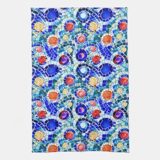 Gaudi geïnspireerd multicolor mozaïek patroon theedoek (Verticaal)