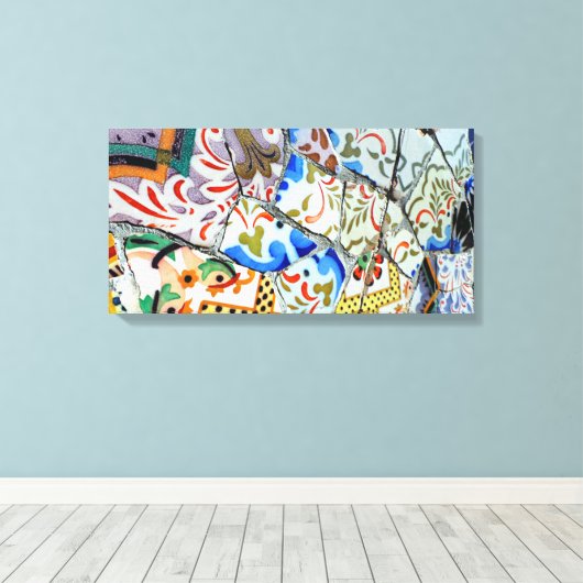 Gaudi's Park Guell Mosaic Tiles Canvas Afdruk (Insitu (Houten vloer))