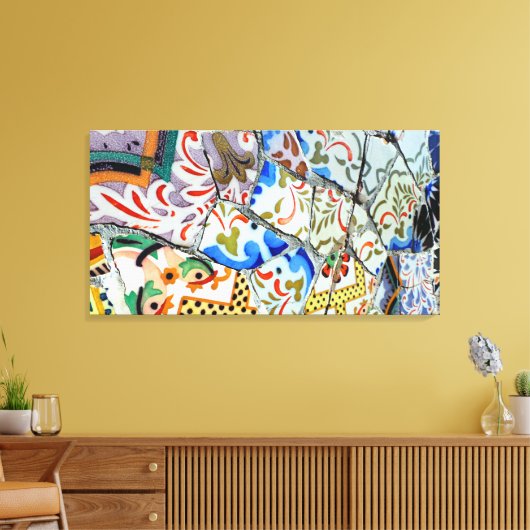 Gaudi's Park Guell Mosaic Tiles Canvas Afdruk (Insitu (Woonkamer))