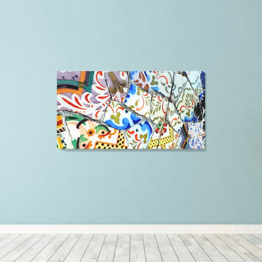 Gaudi's Park Guell Mosaic Tiles Canvas Afdruk (Insitu (Houten vloer))