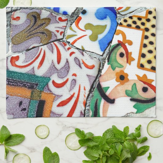 Gaudi's Park Guell Mosaic Tiles Theedoek (Gevouwen)