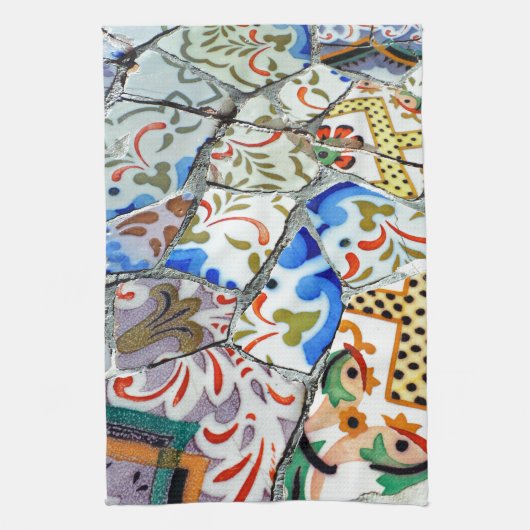 Gaudi's Park Guell Mosaic Tiles Theedoek (Verticaal)