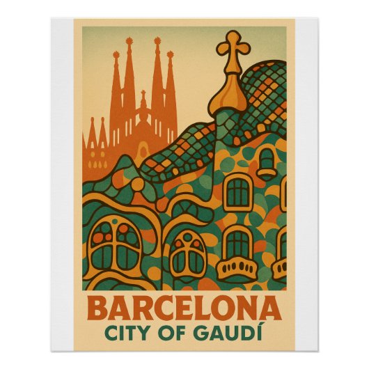 Gaudí's Retro Dream - Barcelona Reizen Perfect Poster (Voorkant)