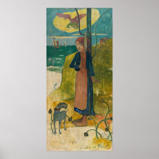 Gauguin - Bretons meisje dat spint 1889 Poster (Voorkant)