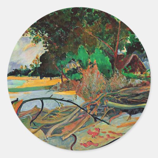 Gauguin - De Hibiscus-boom, beroemd schilderij Ronde Sticker (Voorkant)