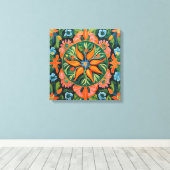 Gauguin geïnspireerde Oranje groene bloemen Canvas Afdruk (Insitu (Houten vloer))