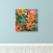 Gauguin geïnspireerde Oranje groene bloemen Canvas Afdruk (Insitu (Houten vloer))
