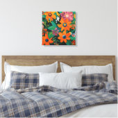 Gauguin geïnspireerde Oranje groene bloemen Canvas Afdruk (Insitu (Slaapkamer))