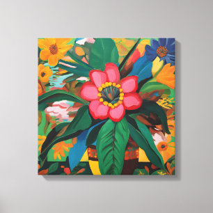 Gauguin geïnspireerde Oranje groene bloemen Canvas Afdruk