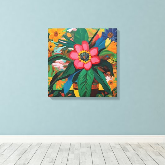 Gauguin geïnspireerde Oranje groene bloemen Canvas Afdruk (Insitu (Houten vloer))