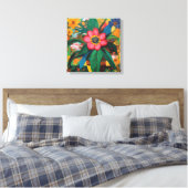 Gauguin geïnspireerde Oranje groene bloemen Canvas Afdruk (Insitu (Slaapkamer))