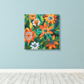 Gauguin geïnspireerde Oranje groene bloemen Canvas Afdruk (Insitu (Houten vloer))