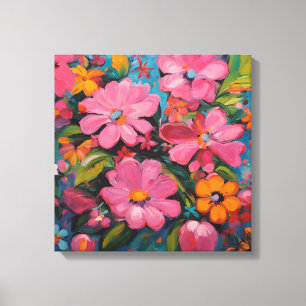 Gauguin geïnspireerde roze bloemen canvas afdruk