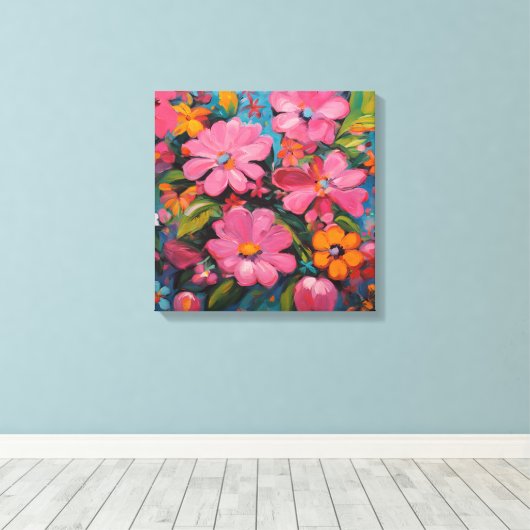 Gauguin geïnspireerde roze bloemen canvas afdruk (Insitu (Houten vloer))