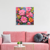Gauguin geïnspireerde roze bloemen canvas afdruk (Insitu (Woonkamer))