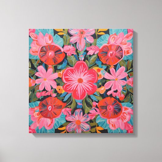 Gauguin geïnspireerde roze bloemen canvas afdruk (Voorkant)