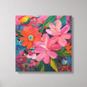 Gauguin geïnspireerde roze bloemen canvas afdruk