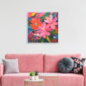 Gauguin geïnspireerde roze bloemen canvas afdruk (Insitu (Woonkamer))