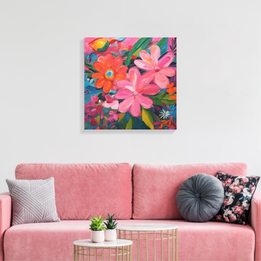 Gauguin geïnspireerde roze bloemen canvas afdruk (Insitu (Woonkamer))