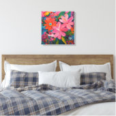 Gauguin geïnspireerde roze bloemen canvas afdruk (Insitu (Slaapkamer))