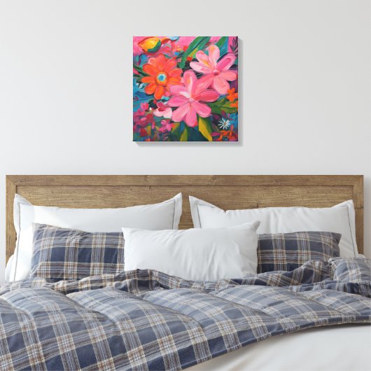 Gauguin geïnspireerde roze bloemen canvas afdruk (Insitu (Slaapkamer))