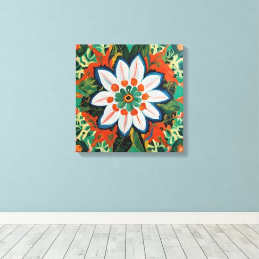 Gauguin geïnspireerde witte groene bloem canvas afdruk (Insitu (Houten vloer))