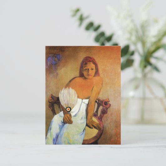 Gauguin Girl met een Briefkaart van een ventilator (Staand voorkant)