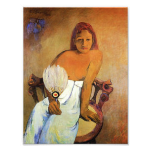 Gauguin Girl met foto's van een ventilator Foto Afdruk
