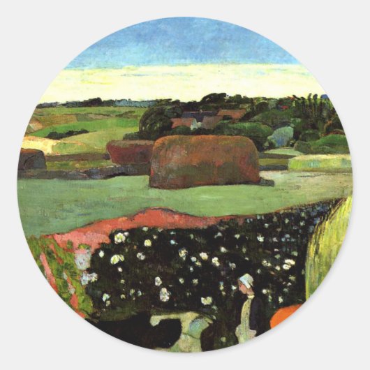 Gauguin - Haystacks in Bretagne, beroemd schilderi Ronde Sticker (Voorkant)