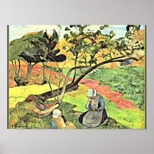 Gauguin - Landschap met Breton Women Poster