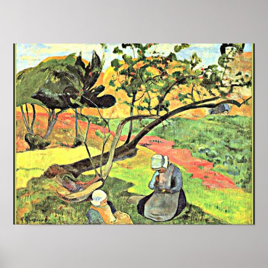 Gauguin - Landschap met Breton Women Poster (Voorkant)