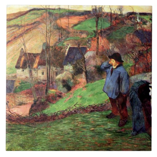 Gauguin - Landschap van Bretagne Tegeltje (Voorkant)