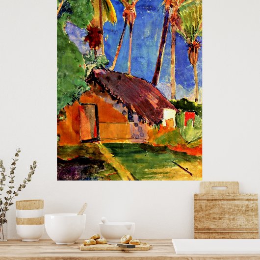 Gauguin - Met Riet Gedekte Hut onder de Palmen Poster (Keuken)
