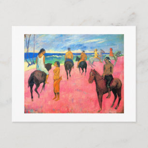 Gauguin-paardenrituelen op het roze strand op Tahi Aankondiging
