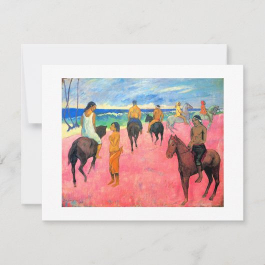 Gauguin-paardenrituelen op het roze strand op Tahi Aankondiging (Voorkant)