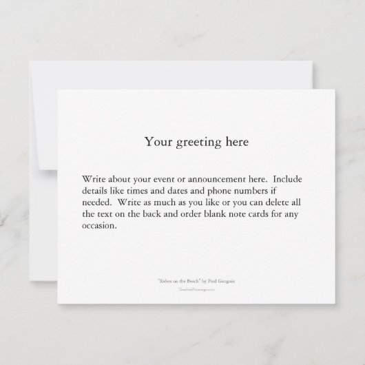 Gauguin-paardenrituelen op het roze strand op Tahi Aankondiging (Achterkant)