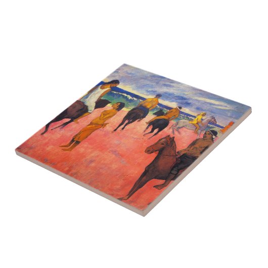 Gauguin Riders op de Beach Tile Tegeltje (Zijkant)